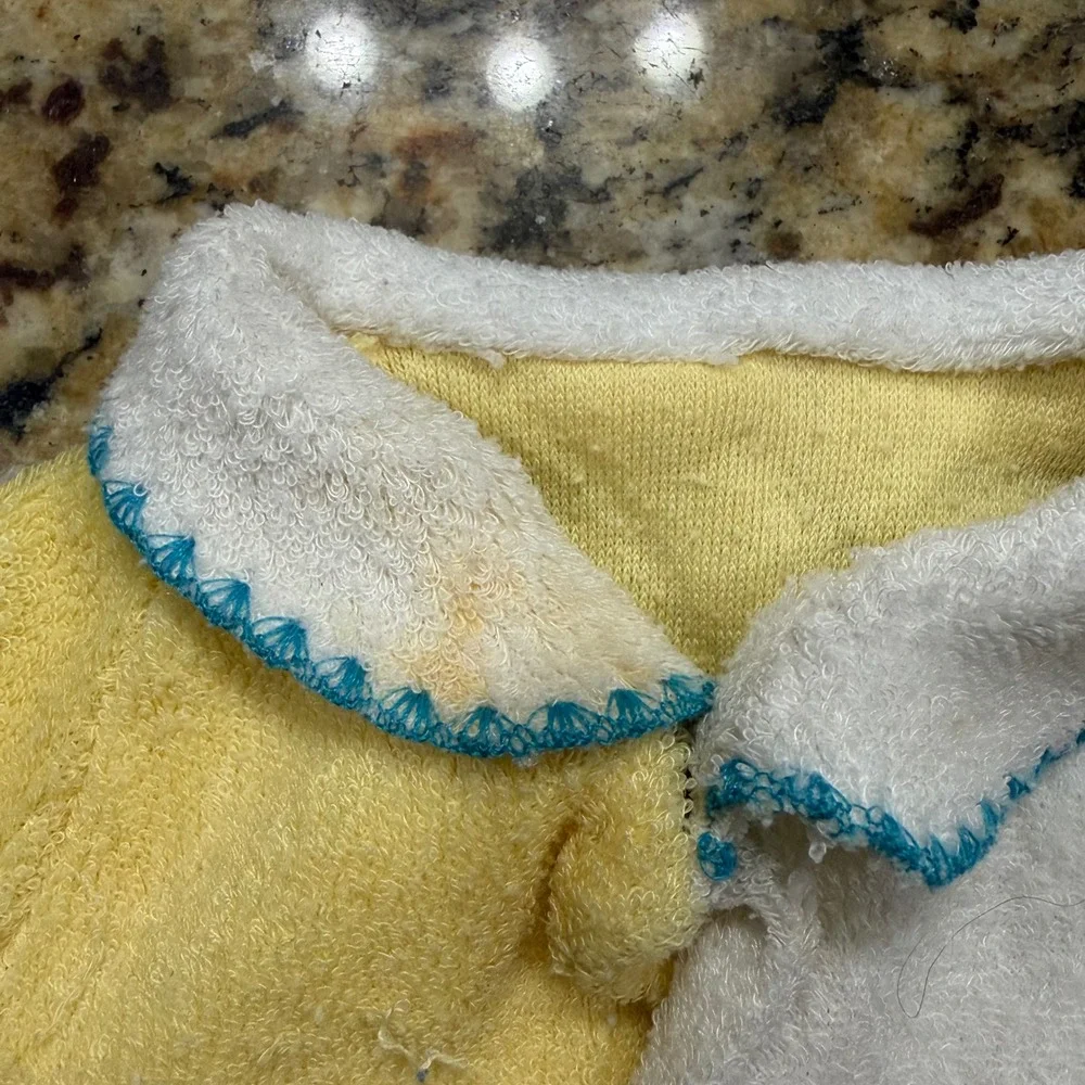 Vintage Boy Yellow Terry Cloth Bear Jack-in-the-Box Footed Sleeper Baby Pajamas